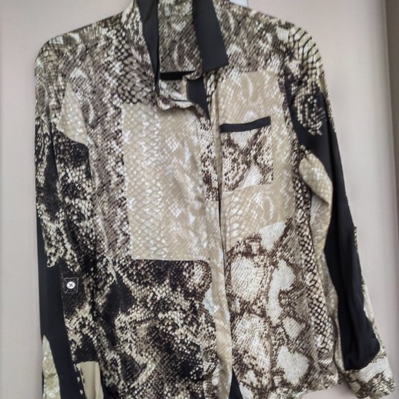 Elie Tahari snake print silk blouse M - Picture 3 of 11